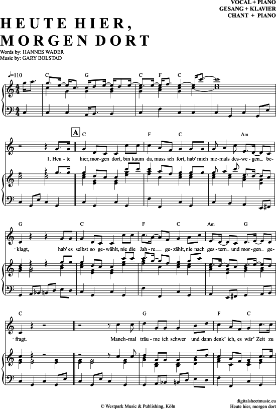 Heute Hier Morgen Dort Noten