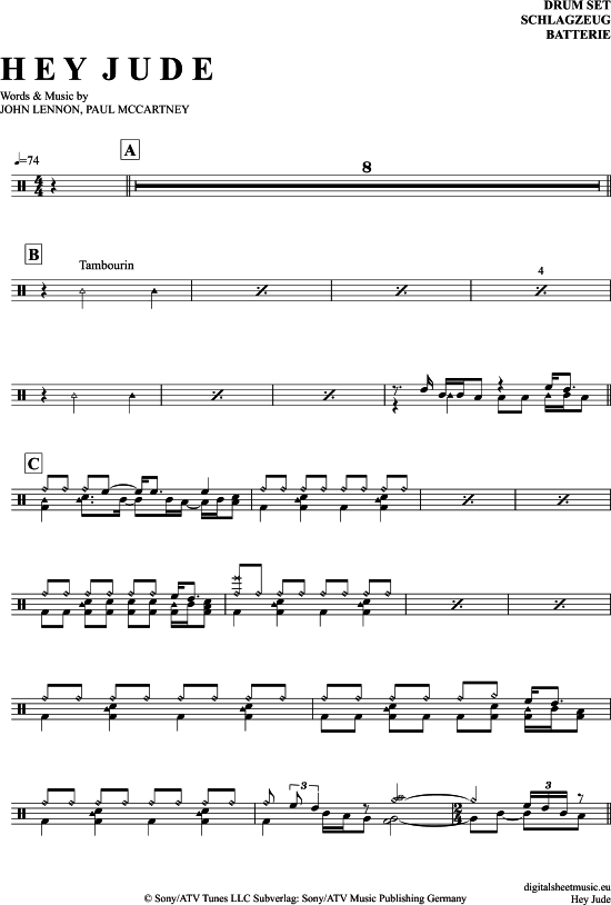 Hey Jude Drums PDF Noten von The Beatles in 7150521