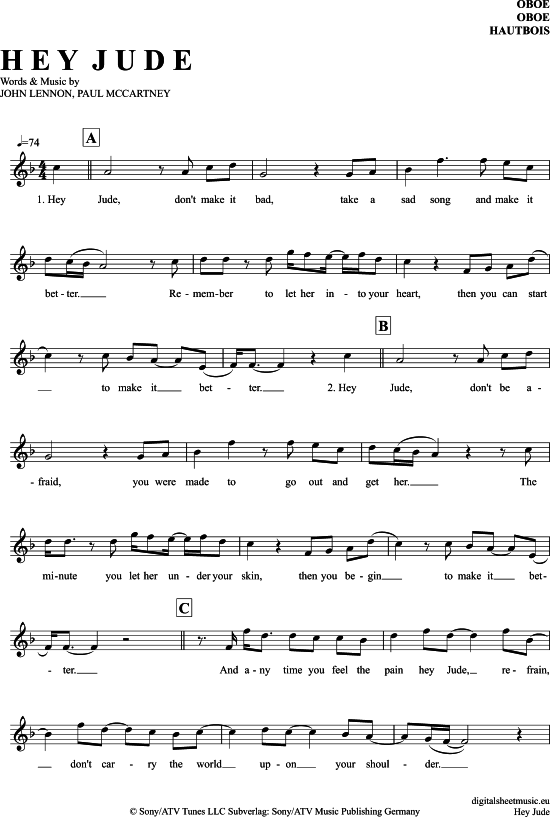 Hey Jude (Oboe) (Oboe Fagott) von The Beatles