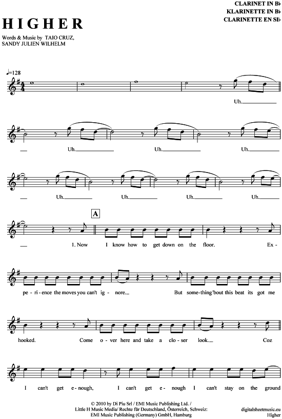 Higher (Klarinette in B) (Klarinette) von Taio Cruz
