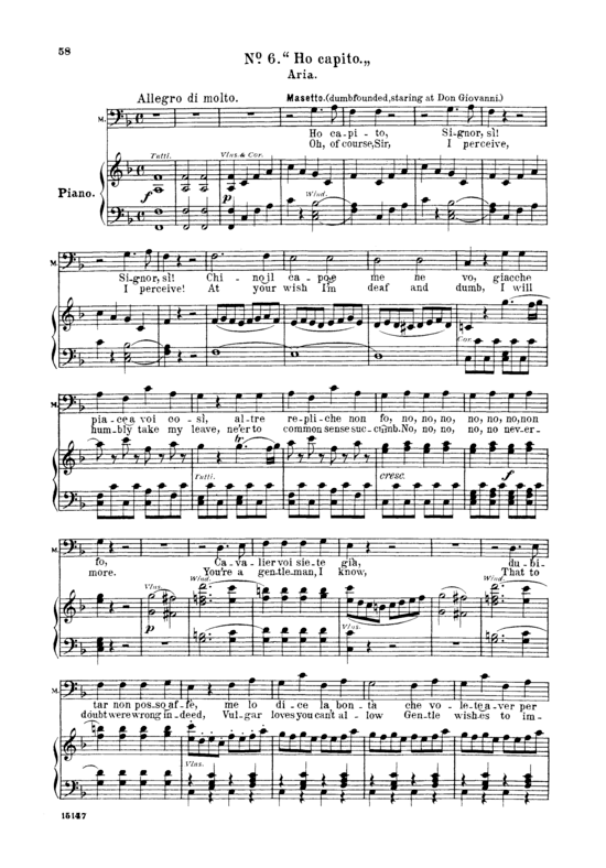 Ho capito signor si (Klavier + Bass Bariton Solo) (Klavier  Bass) von W. A. Mozart (K.527)