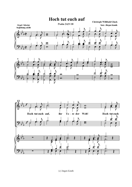 Hoch tut euch auf (Gemischter Chor + Orgel Klavier) (Gemischter Chor Orgel) von Christoph Willibald Gluck (Satz J rgen Knuth)