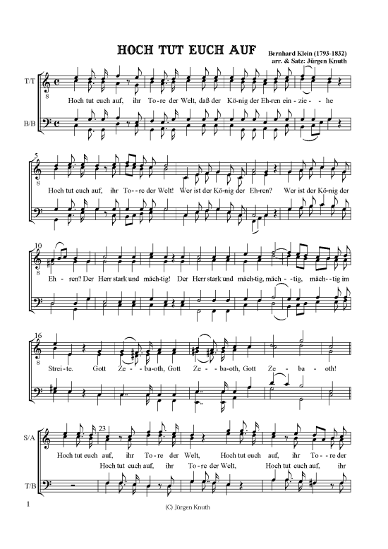 Hoch tut euch auf (M nnerchor) (M nnerchor) von Bernhard Klein (1793-1832) Arr. Satz J rgen Knuth