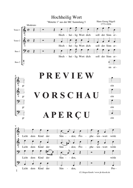 Hochheilig Wort - Motette 1 aus der MC Sammlung 5 (M nnerchor) (M nnerchor) von Hans Georg N geli