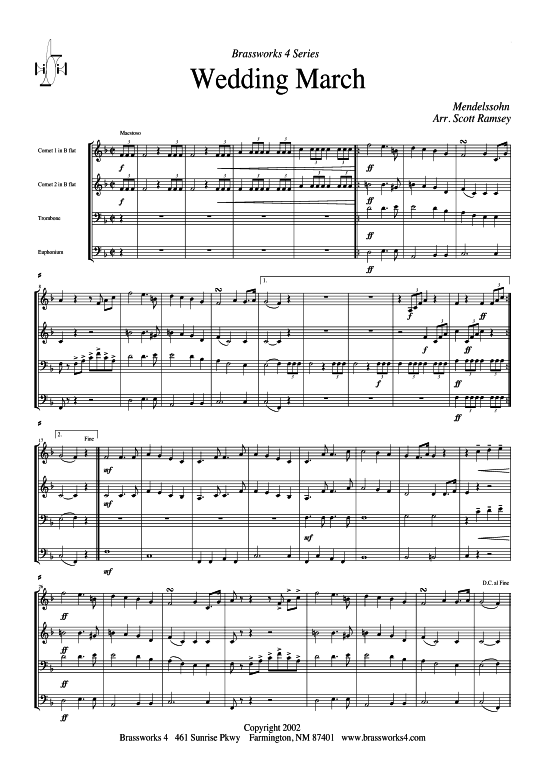 Hochzeitsmarsch (2xTromp in B Horn in F (Pos) Pos) (Quartett (Blech Brass)) von Felix von Mendelssohn-Bartholdy