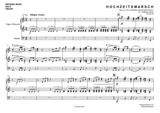 Hochzeitsmarsch (Orgel Solo) (Orgel Solo) von Felix Mendelssohn-Bartholdy (arr. WO)