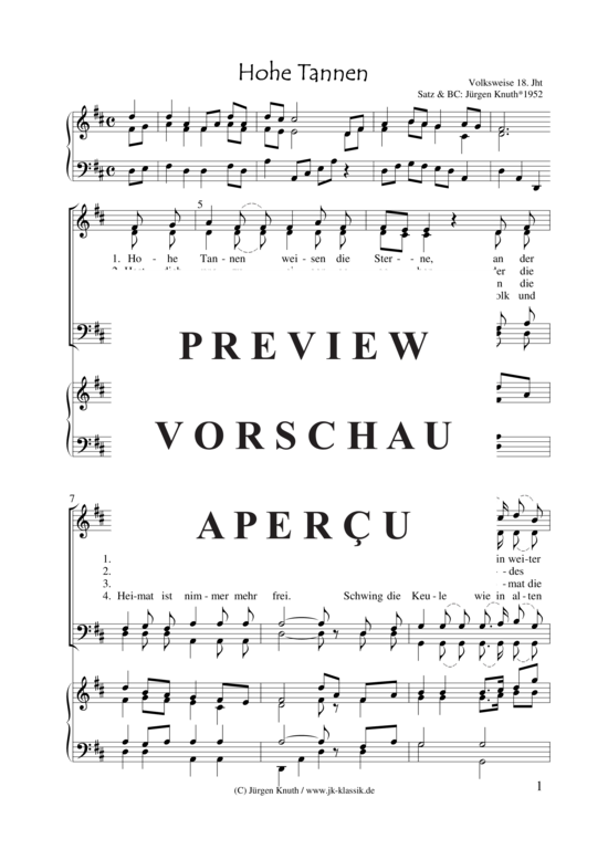 Hohe Tannen weisen die Sterne (Gemischter Chor + Klavier) (Gemischter Chor Klavier) von Volksweise 18. Jht Satz J rgen Knuth 1952