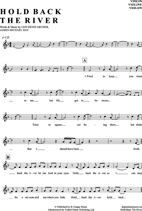 Hold back the river Violine PDF Noten von James Bay in D Moll 7130702