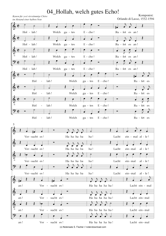 Hollah welch gutes Echo (8-stimmig) (Gemischter Chor) (Gemischter Chor) von Orlando di Lasso 1532-1594