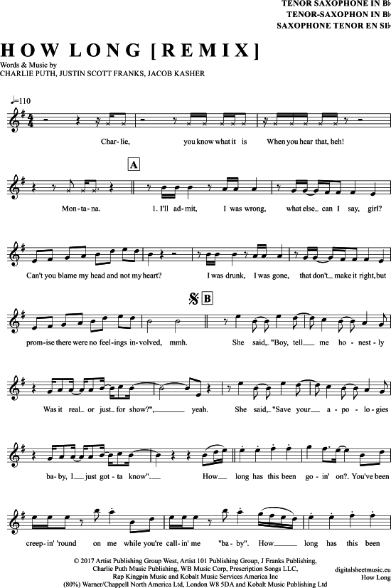 How Long (Tenor-Sax) (Tenor Saxophon) von Charlie Puth