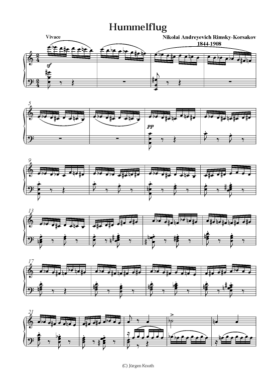 Hummelflug Klavier Solo PDF Noten von Nikolai Andreyevich Rimsky
