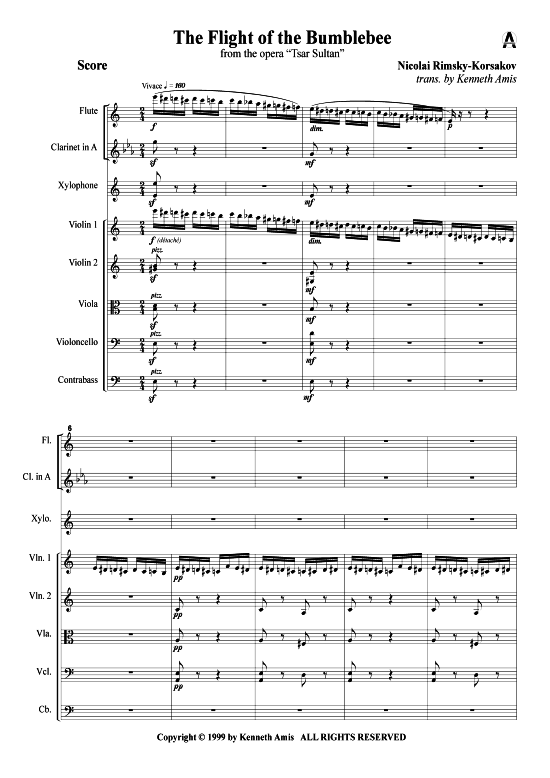 Hummelflug (Streichquintett + Fl ouml te Klar Xylophon) (Ensemble (Gemischt)) von Nikolai Rimsky-Korsakov