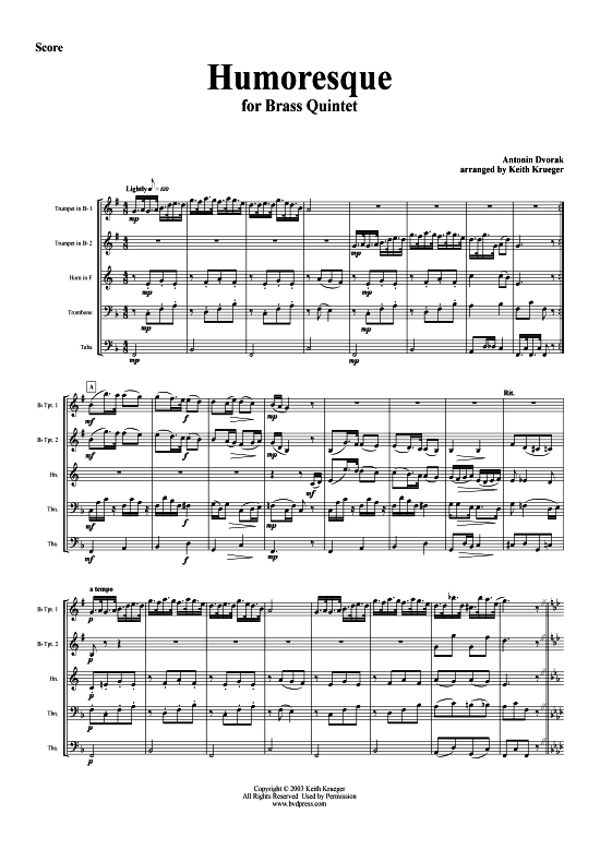 Humoresque (Blechbl serquintett) (Quintett (Blech Brass)) von Antonin Dvorak (arr. Krueger)