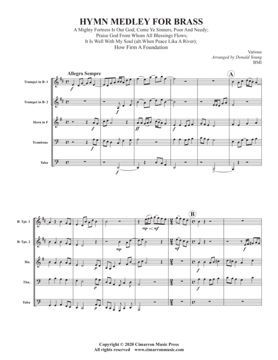 Hymn Medley for Brass (Blechbl auml ser Quintett) (Quintett (Blech Brass)) von Verschiedene Verfasser