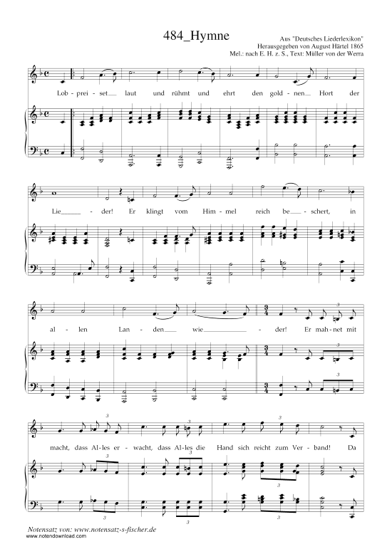 Hymne (Klavier + Gesang) (Klavier  Gesang) von Aus Deutsches Liederlexikon A. H rtel (1865)
