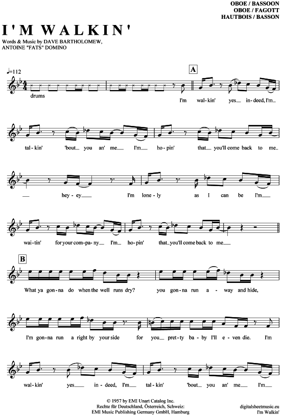 I acute m walkin (Oboe  Fagott) (Oboe Fagott) von Fats Domino