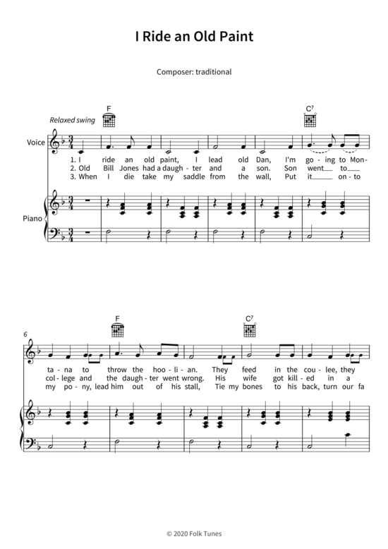 I Ride an Old Paint Gesang + Klavier, Gitarre PDF Noten von
