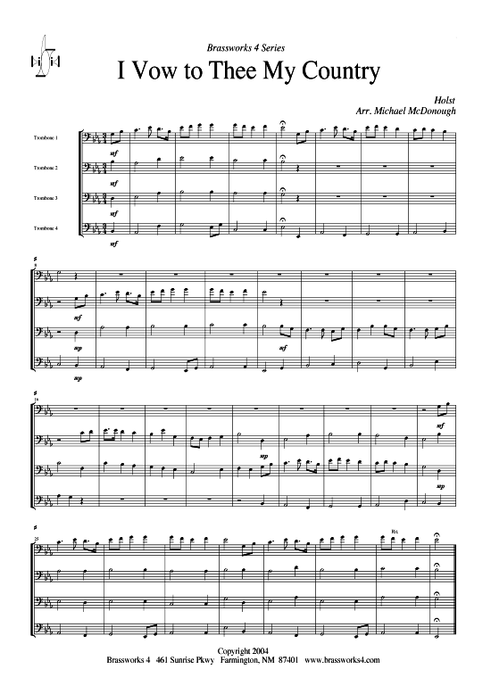 I Vow to Thee My Country (Posaunen-Quartett) (Quartett (Posaune)) von Gustav Holst (aus Die Planeten Suite)