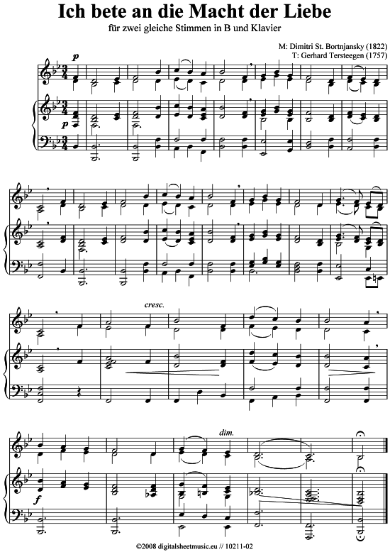 Ich bete an die Macht der Liebe (Trompete + Klavier) (Klavier  Trompete) von Dimitri St. Bortnjansky (1822)
