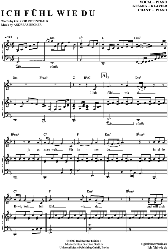 Ich f hl wie du (Klavier + Gesang) (Klavier Gesang  Gitarre) von Peter Maffay  Tabaluga