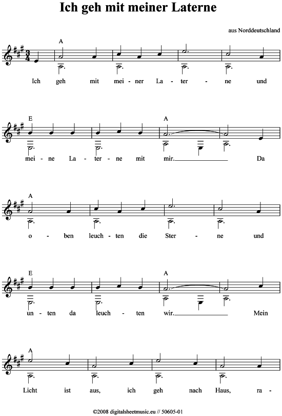 Ich Geh Mit Meiner Laterne Noten Flöte Ich geh mit meiner Laterne - PDF Noten von Laternenlied in - 50605-01