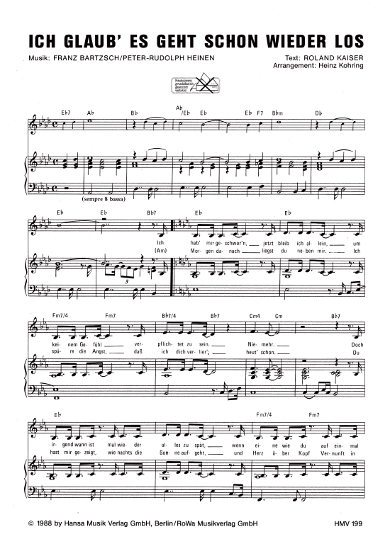 Ich glaub es geht schon wieder los Klavier + Gesang PDF Noten von
