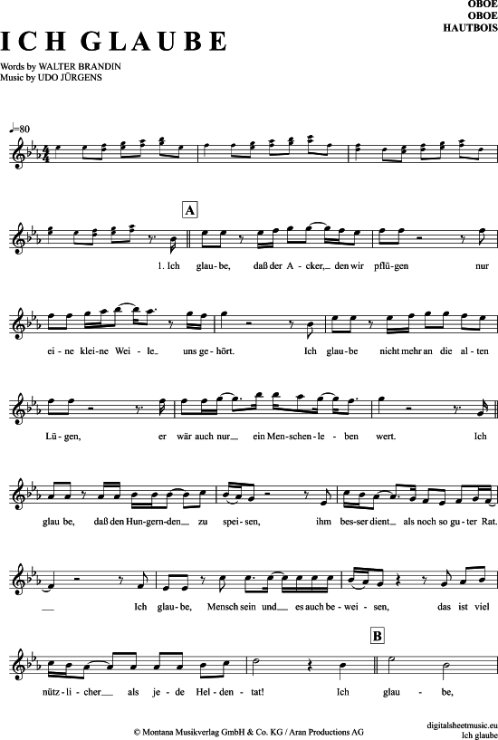 Ich glaube (Oboe) (Oboe Fagott) von Udo J uuml rgens