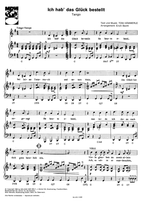 Ich hab das Glück bestellt Klavier + Gesang - PDF Noten von Camillo