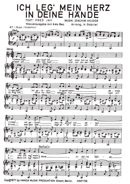 Ich leg mein Herz in deine Hände Klavier + Gesang PDF Noten von