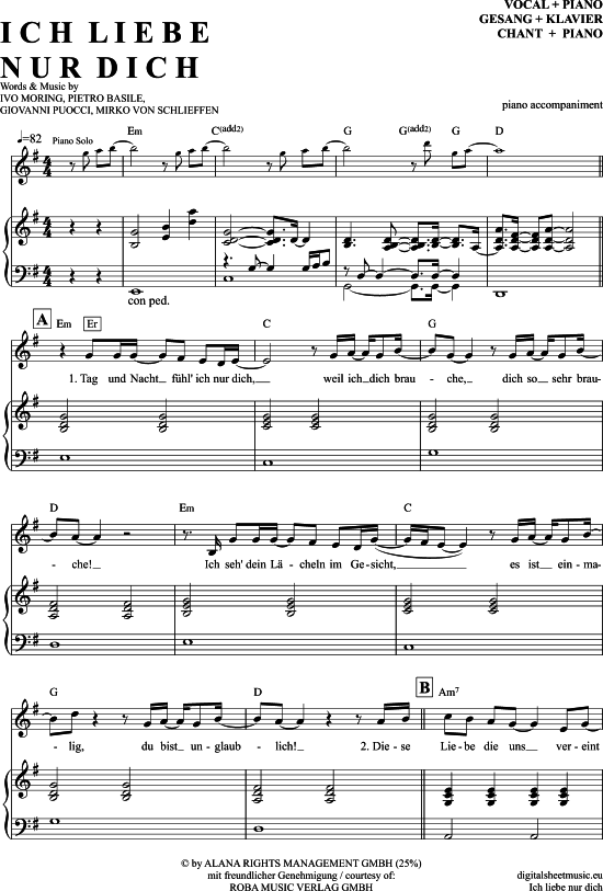 Ich Liebe Nur Dich (Klavier Begleitung + Gesang) (Klavier Gesang  Gitarre) von Pietro Basile  Sarah Lombardi