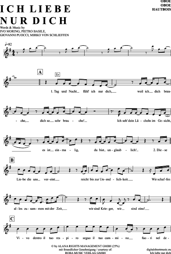 Ich Liebe Nur Dich (Oboe) (Oboe Fagott) von Pietro Basile  Sarah Lombardi