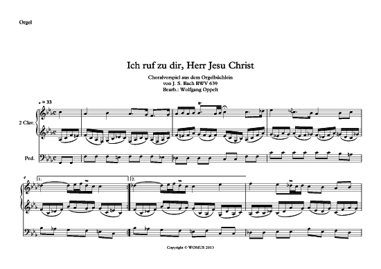 Ich ruf zu dir Herr Jesu Christ Orgel Solo - PDF Noten von Johann