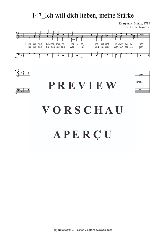 Ich will dich lieben meine St rke (Gemischter Chor SAB) (Gemischter Chor (SAB)) von K nig 1738  Joh. Scheffler