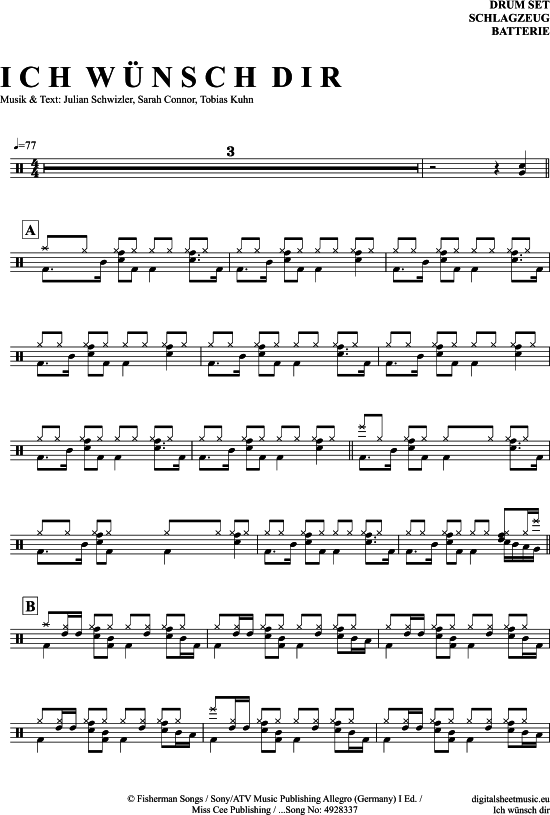 Ich Wünsch Dir Drums PDF Noten von Sarah Connor in 7150554