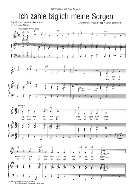 Ich Zähle Täglich Meine Sorgen Text Ich zähle täglich meine Sorgen Klavier + Gesang - PDF Noten von Peter
