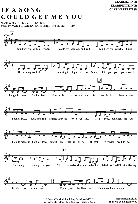 If a song could get me you (Klarinette in B) (Klarinette) von Marit Larsen