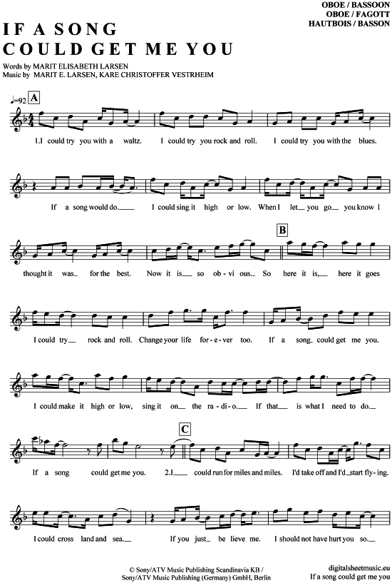 If a song could get me you (Oboe  Fagott) (Oboe Fagott) von Marit Larsen
