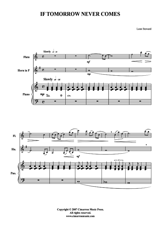If tomoorrow never comes (Querfl ouml te Horn in F + Klavier) (Trio (Klavier  2 St.)) von Leon Steward