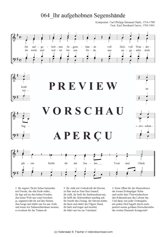 Ihr aufgehobnen Segensh nde (Gemischter Chor) (Gemischter Chor) von Carl Philipp Emanuel Bach 1714-1788  Karl Bernhard Garve 1763-1841