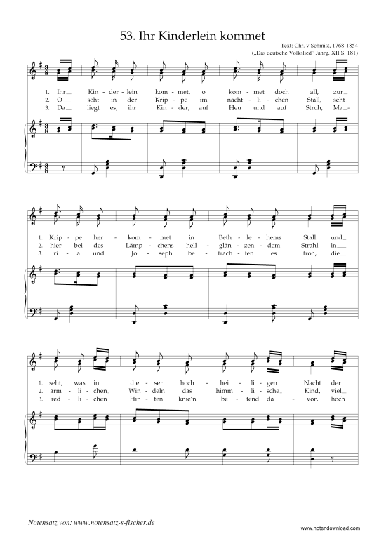 Ihr Kinderlein kommet Klavier + Gesang PDF Noten von Weihnachtslied in G Dur NSF53FWN Ihr Kinderlein kommet Klavier + Gesang PDF Noten von Weihnachtslied in G Dur NSF53FWN