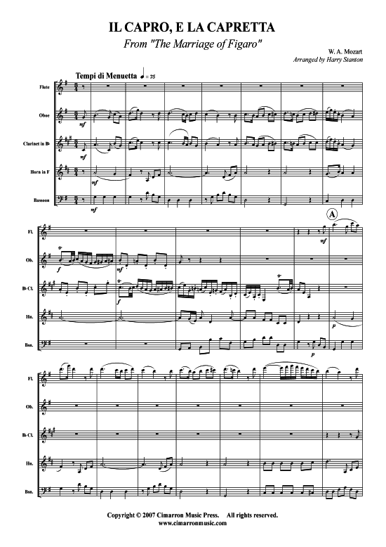 Il capro e la capretta (Holzbl auml ser-Quintett) (Quintett (Holzbl ser)) von W. A. Mozart (aus Figaros Hochzeit)
