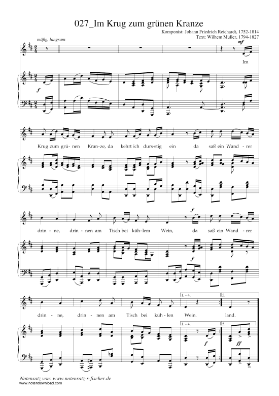 Im Krug zum gr nen Kranze (Klavier + Gesang) (Klavier  Gesang) von Johann Friedrich Reichardt (1752-1814)