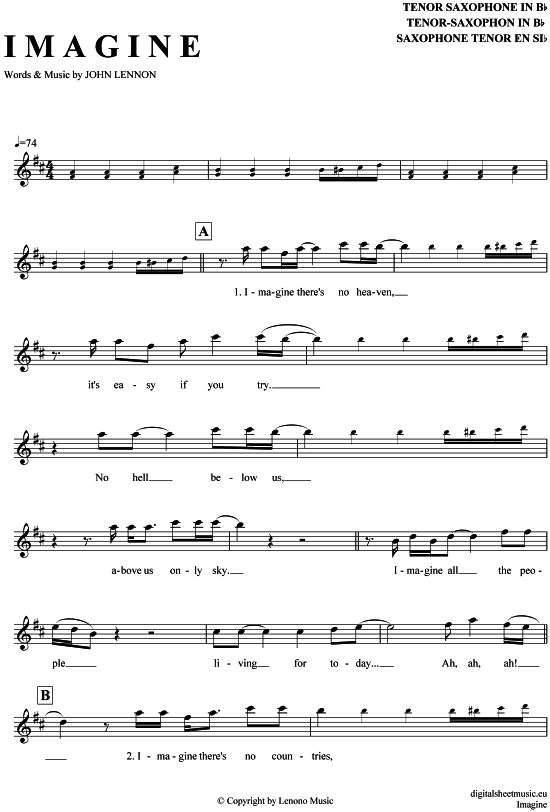 Imagine (Tenor-Sax) (Tenor Saxophon) von John Lennon
