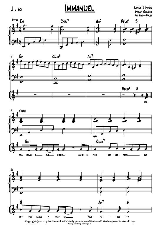 Immanuel (Klavier + Gesang) (Gemischter Chor Klavier) von Miriam Sch auml fer (aus Songs for Gospel Vol. 3)