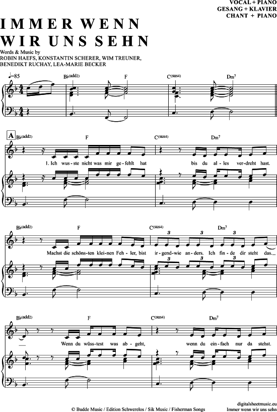 Immer Wenn Wir Uns Sehn Klavier Gesang Pdf Noten Von Lea Und Cyril In F Dur 7070670 