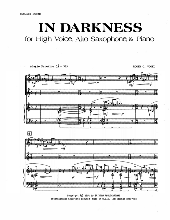 In Darkness Sopran Tenor Altsaxophon und Klavier) (Trio (Klavier  2 St.)) von Roger C. Vogel