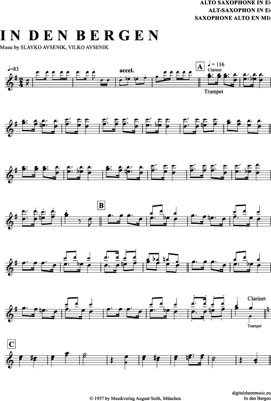 In Den Bergen (Alt-Sax) (Alt Saxophon) von Slavko Avsenik und seine Original Oberkrainer