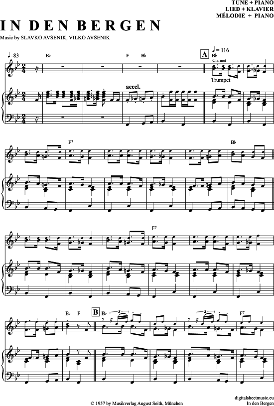 In Den Bergen (Klavier + Gesang) (Klavier Gesang  Gitarre) von Slavko Avsenik und seine Original Oberkrainer