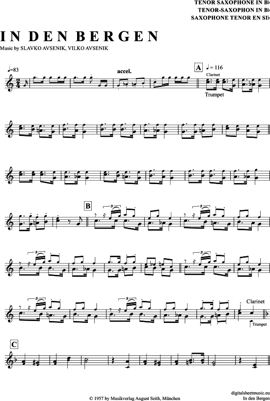 In Den Bergen (Tenor-Sax) (Tenor Saxophon) von Slavko Avsenik und seine Original Oberkrainer