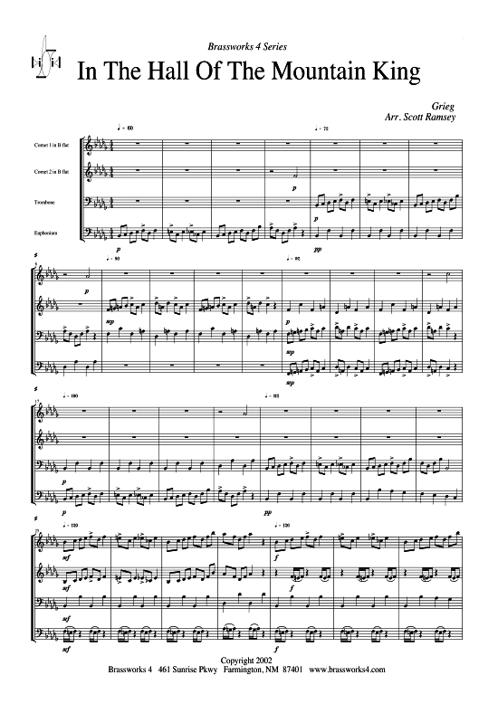 In der Halle des Bergk nigs (2xTromp in B Horn in F (Pos) Pos) (Quartett (Blech Brass)) von Edvard Grieg